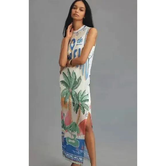 Farm Rio Womens Rio De Janeiro Graphic Mesh Midi Dress Multicolor Size S NEW - Picture 7 of 8